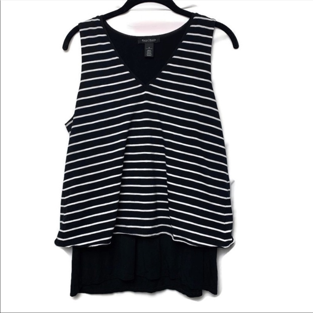 ๐ธ3/$25 WHBM V-neck Layered Black and White Striped High Lo Tank Top, Size S - Picture 7 of 15